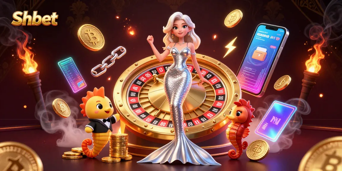 Play and win at Shbet's vibrant casino scene with a glamorous mermaid and golden roulette.
