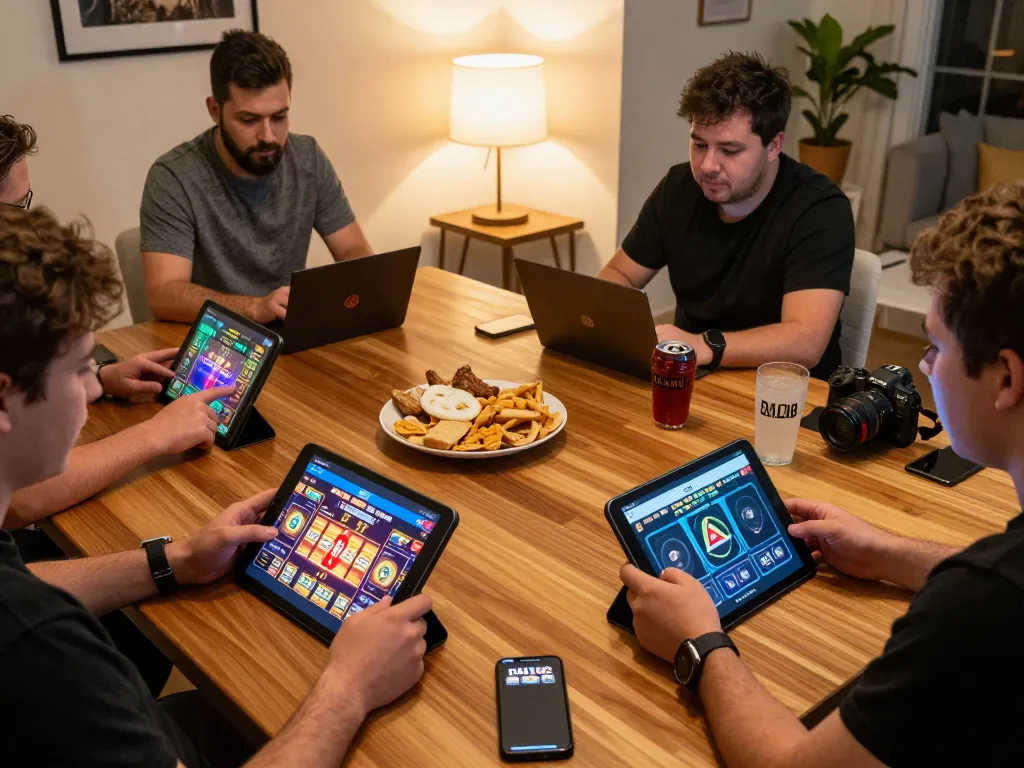 Players engaging with ALO8 STUDIO app on devices during an online casino session.