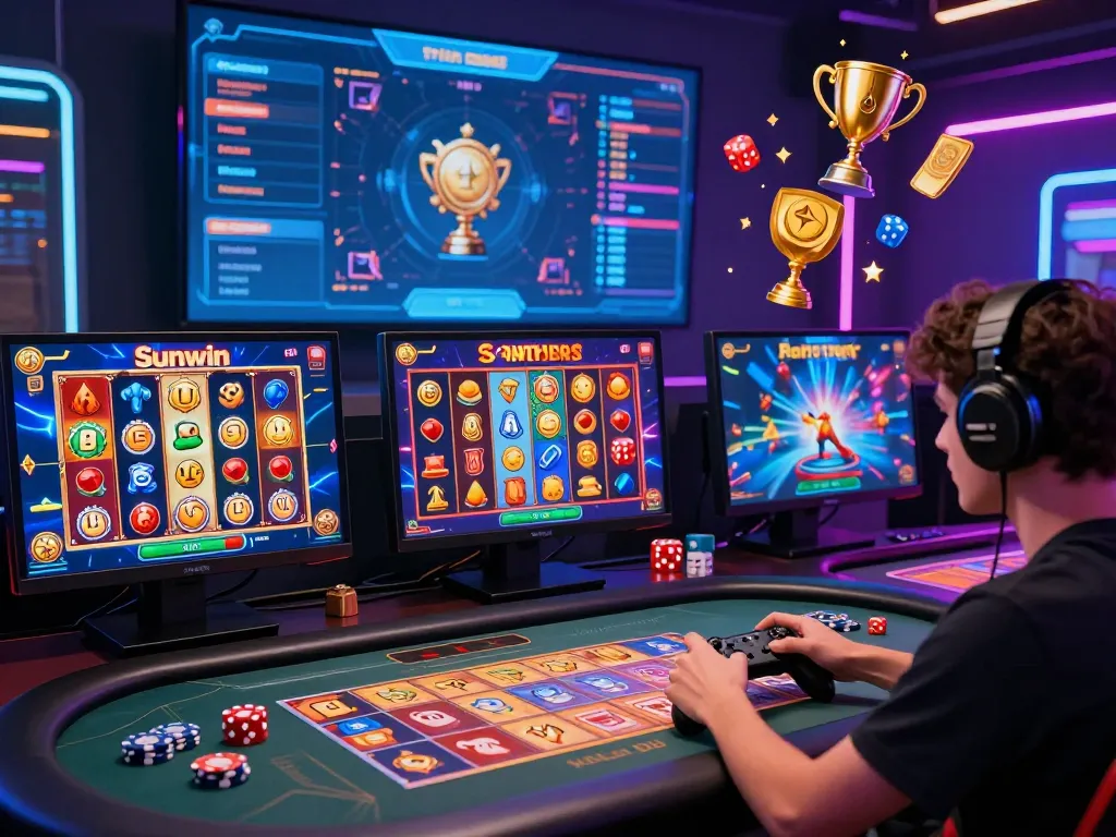 Sun Win gaming experience showing a player engaged in dynamic online betting with vibrant game visuals and potential winnings.