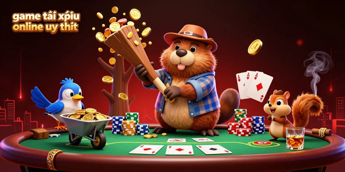 Engage with game tài xỉu online uy tín in a vibrant 3D cartoon scene featuring charming characters and poker elements.