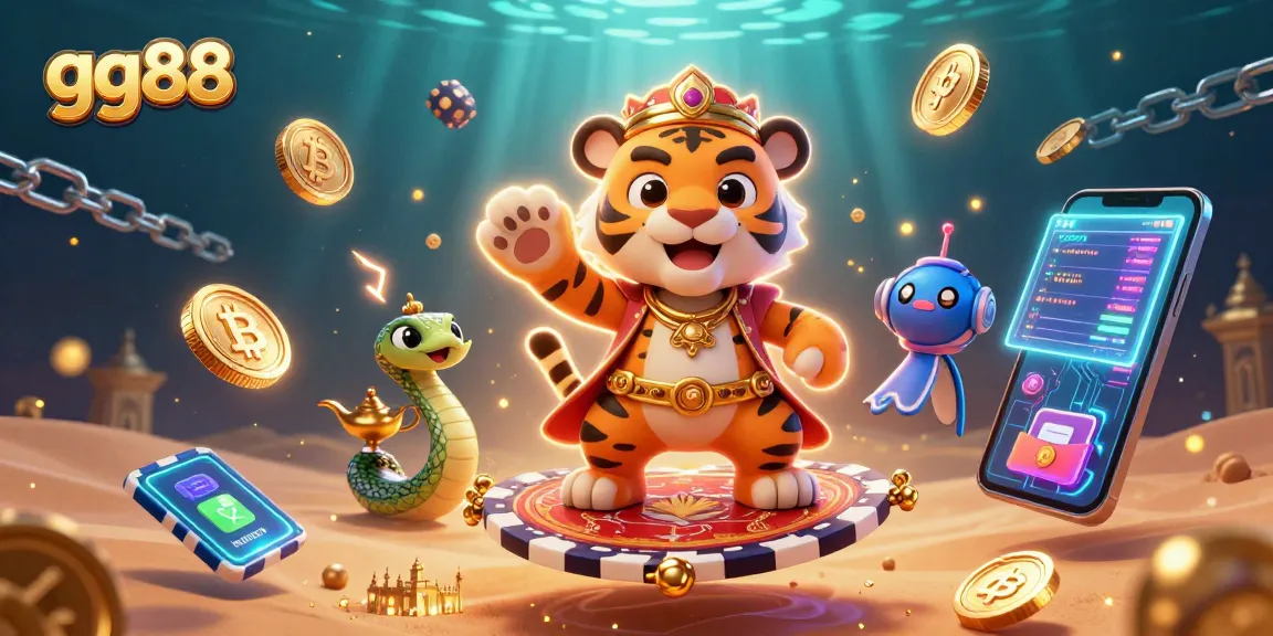Experience the thrill of gg88 with a magical sultan and crypto elements in a vibrant casino scene.