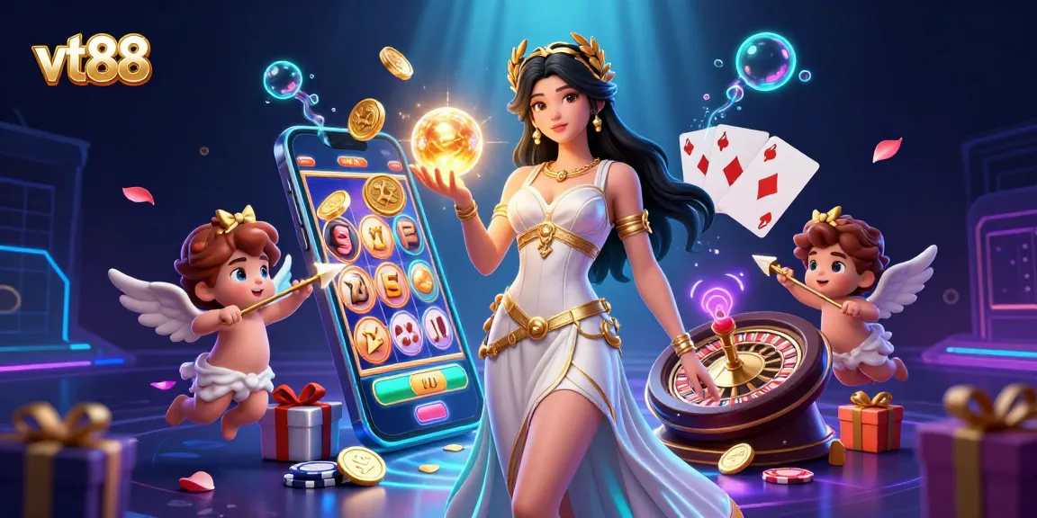 Win big with vt88 using golden profits and captivating slot themes in a vibrant casino illustration.