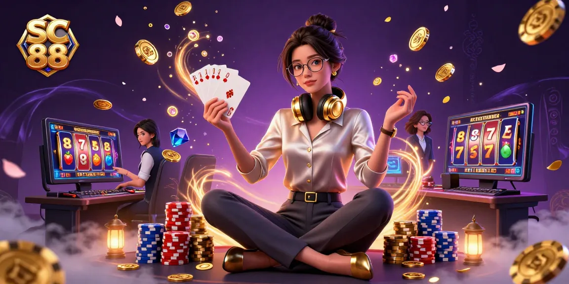 Engage with SC 88 gaming excitement in this vibrant casino scene filled with animations.